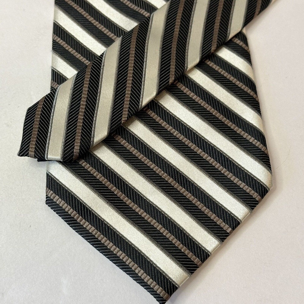 Joseph & Feiss International Men's 100% Silk Neck Tie Black/Brown/Grey Striped
